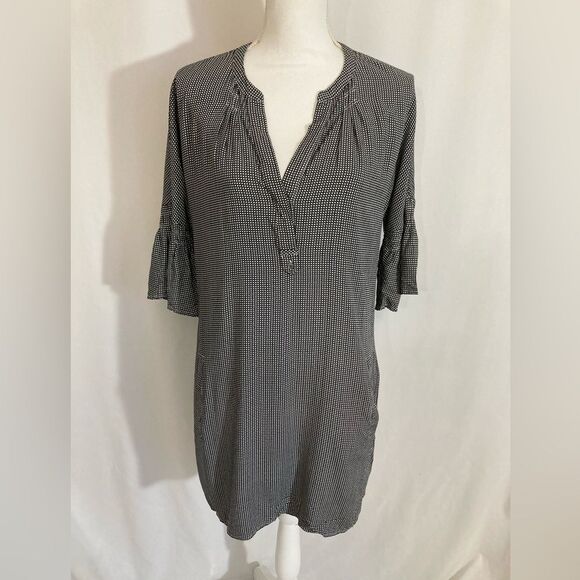 Joie Tunic Top Women’s M Black White Star Print Bell Sleeve Casual Chic Preppy - Picture 2 of 12